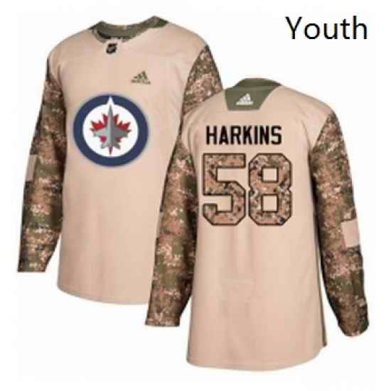 Youth Adidas Winnipeg Jets 58 Jansen Harkins Authentic Camo Veterans Day Practice NHL Jersey